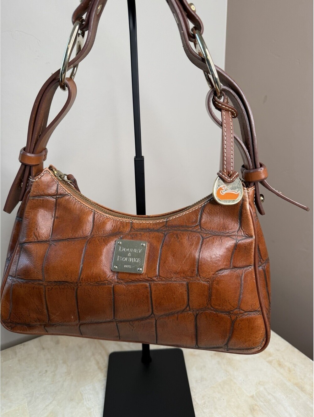 Dooney & Bourke Brown Leather Croc Embossed Bag Purse Med - Picture 5 of 9